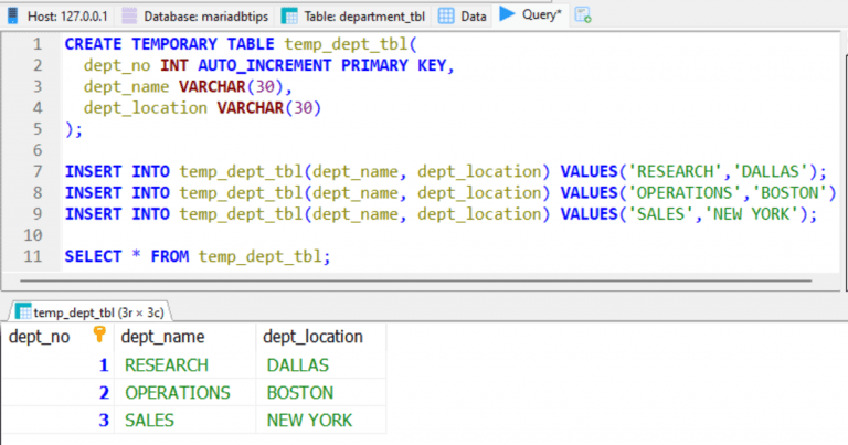 MariaDB Temporary Table + Examples - DatabaseFAQs.com