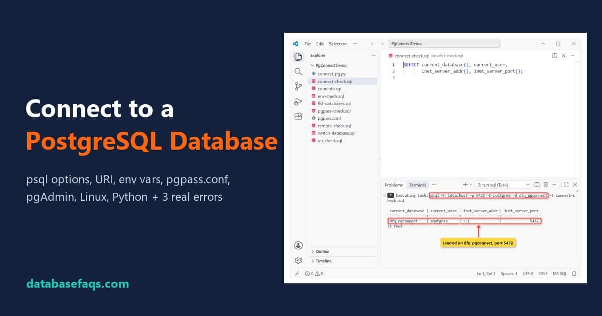 Connect to a PostgreSQL database with psql, a URI, pgpass.conf, pgAdmin, Linux and Python